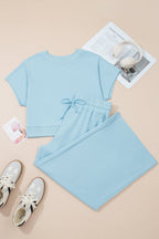 Plus Size Solid Top & Drawstring Pants Set