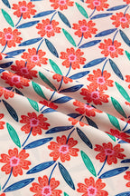 Floral Stripe Detail V-Neck Ruffle Sleeve Blouse