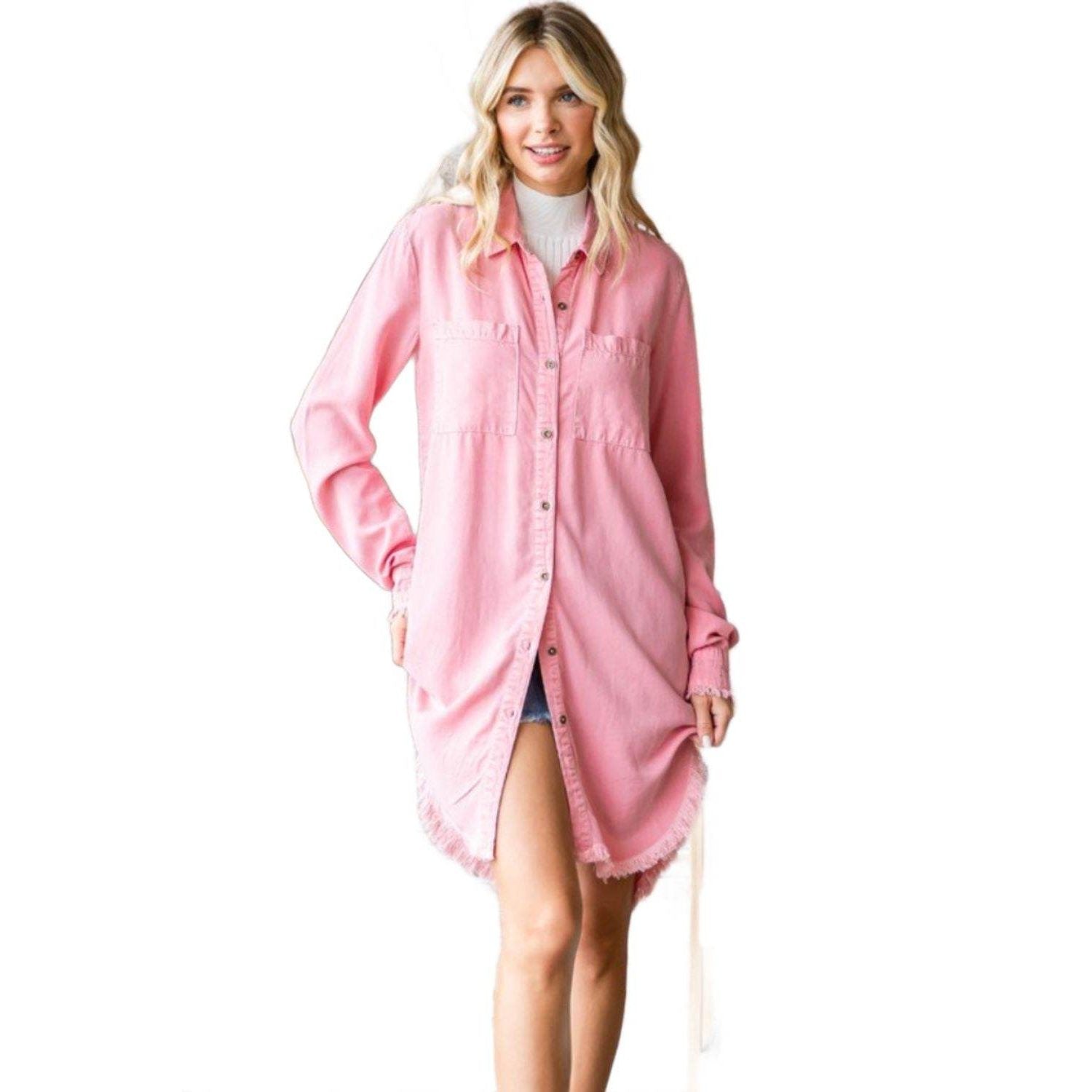 Veveret Button-Up Shirt Dress - VacationGrabs