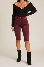 Burgundy Leopard Print Capri Shorts