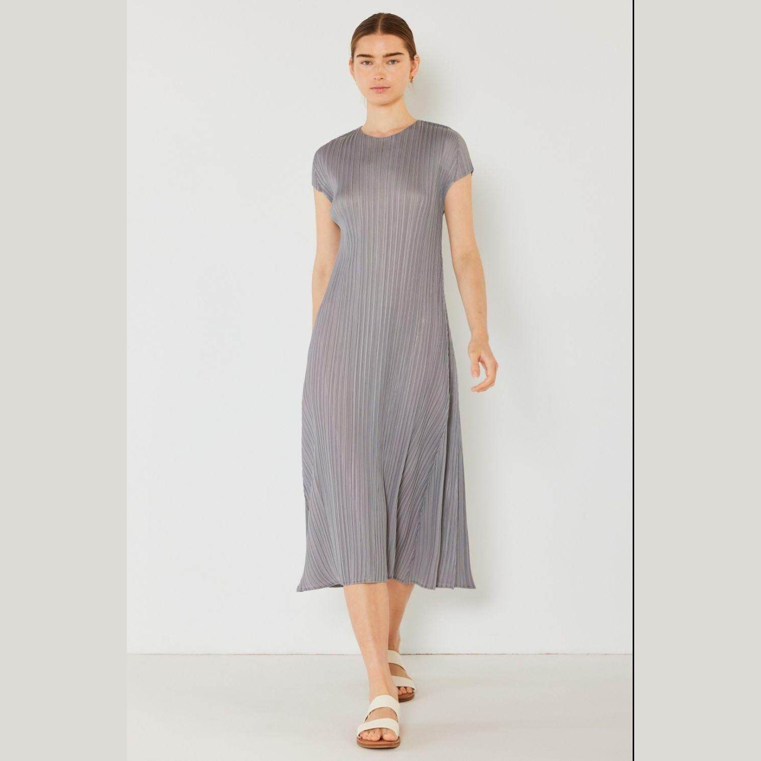 Pleated Cap Sleeve A-Line Dress - VacationGrabs