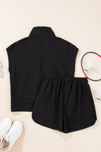 Textured Half-Zip Top & Drawstring Shorts Set