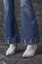 Sky Blue Slight Distressed Medium Wash Flare Jeans - VacationGrabs