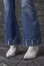 Sky Blue Slight Distressed Medium Wash Flare Jeans - VacationGrabs