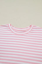 Stripe Drop Shoulder Top & Buttoned Pants Set