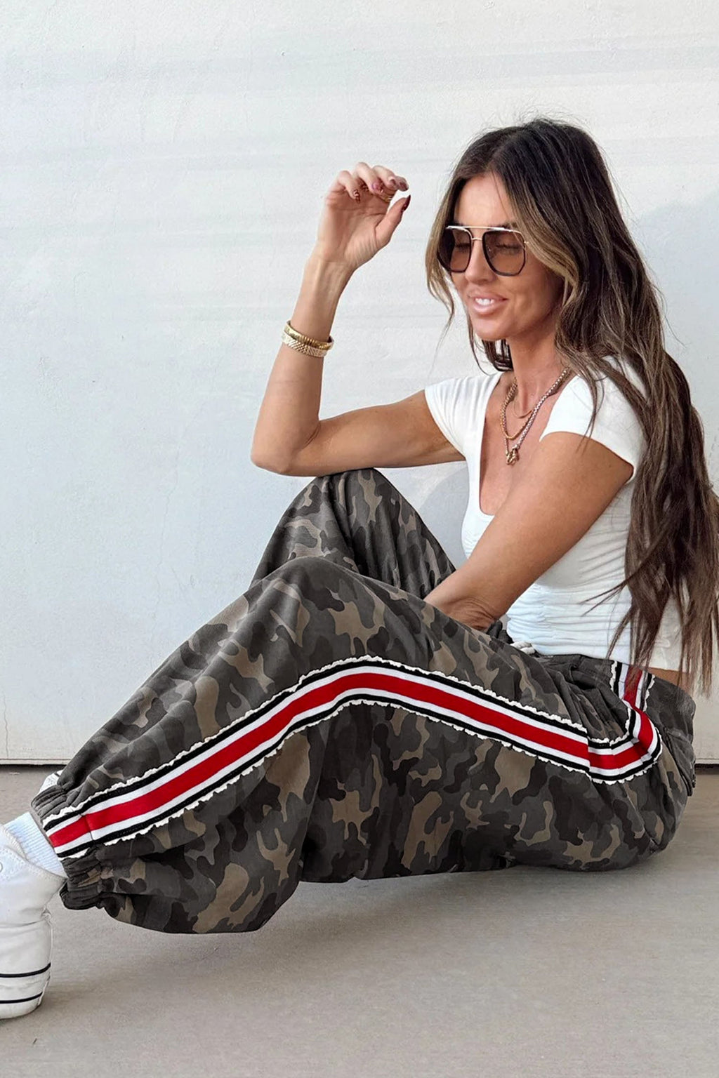 Camo Side Stripe Panel Drawstring Pants