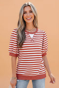Stripe Short Bubble Sleeve T-Shirt