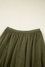 Solid Tulle Mesh Overlay Flared Midi Skirt