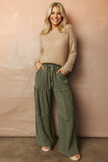 Mineral Wash Tiered Drawstring Wide Leg Pants
