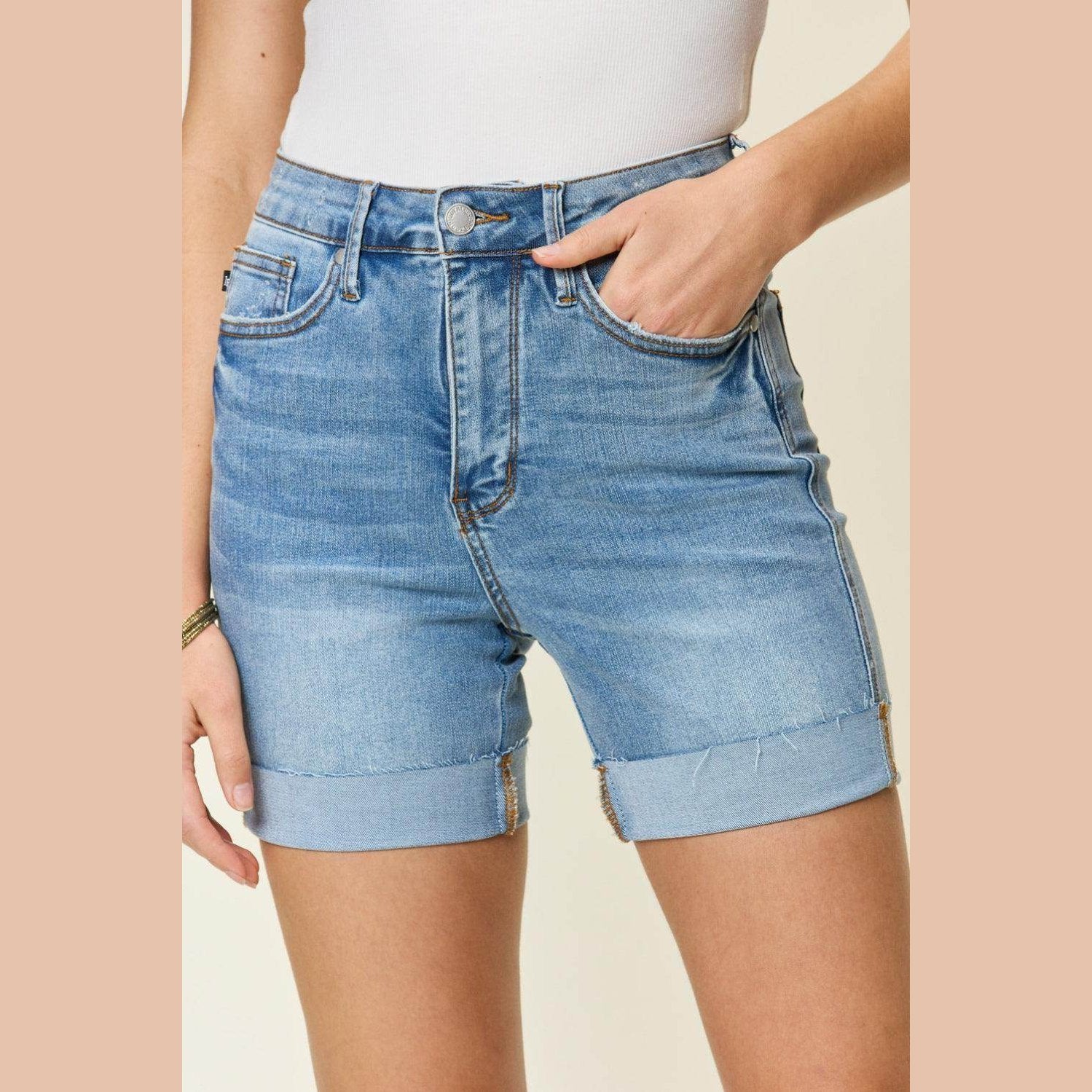 Judy Blue Full Size Tummy Control High Waist Denim Shorts - VacationGrabs