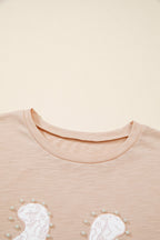 Western Lace Pearl Beaded Horse Shoe T-Shirt