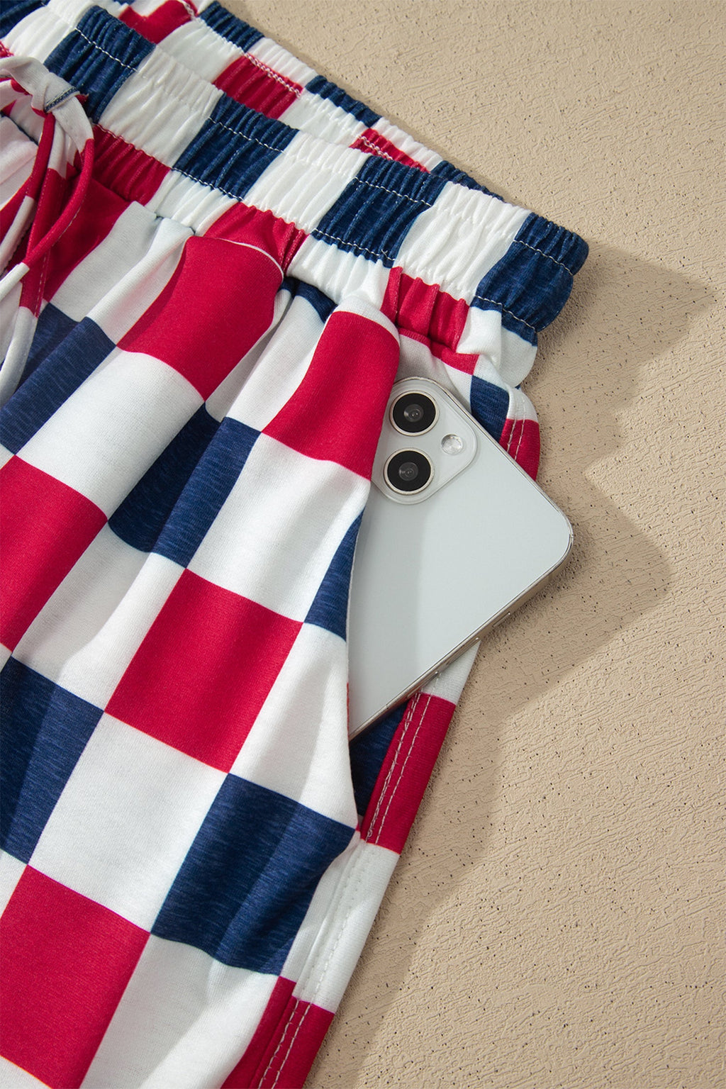 4th of July Checker High Waist Shorts
