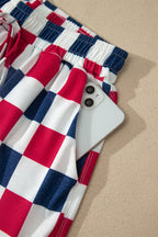 4th of July Checker High Waist Shorts