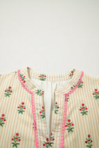 Floral Stripe Contrast Ruffle Hem Mini Dress