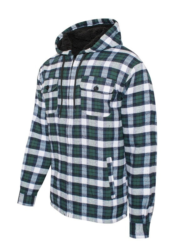 Men's JacketsMen's Flannel Sherpa Lined Jacket with Hood - VacationGrabs