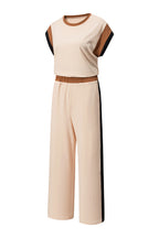 Colorblock Short Sleeve Top & Wide Leg Pants Set