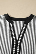 Stripe Contrast V-Neck Flutter Sleeve Midi Dress