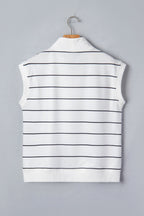 Stripe Colorblock Half Zip V-Neck Sleeveless Top