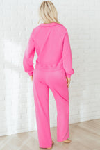 Solid Collared Top and Central Seam Pants Set