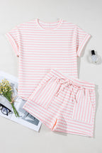 Stripe Knitted Top & Drawstring Shorts Set