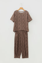 Leopard Loose Tee & Drawstring Waist Pants Set