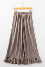 Solid Ruffle Wide Leg High Waist Pants