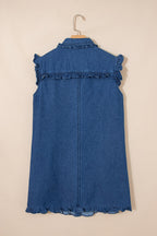Denim Ruffle Edge Collared Button Up Dress