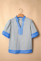 Stripe Colorblock V-Neck Short Sleeve Blouse