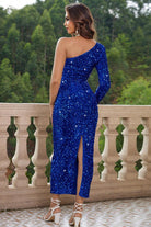Women's Dresses Blue One-Shoulder Long Sleeve Dress