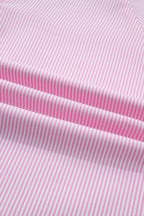 Stripe Tied Short Sleeve Collared Blouse