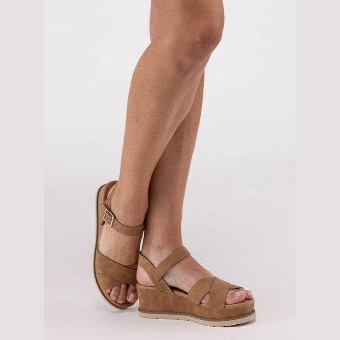 Cross Strap Wedge Sandals - VacationGrabs