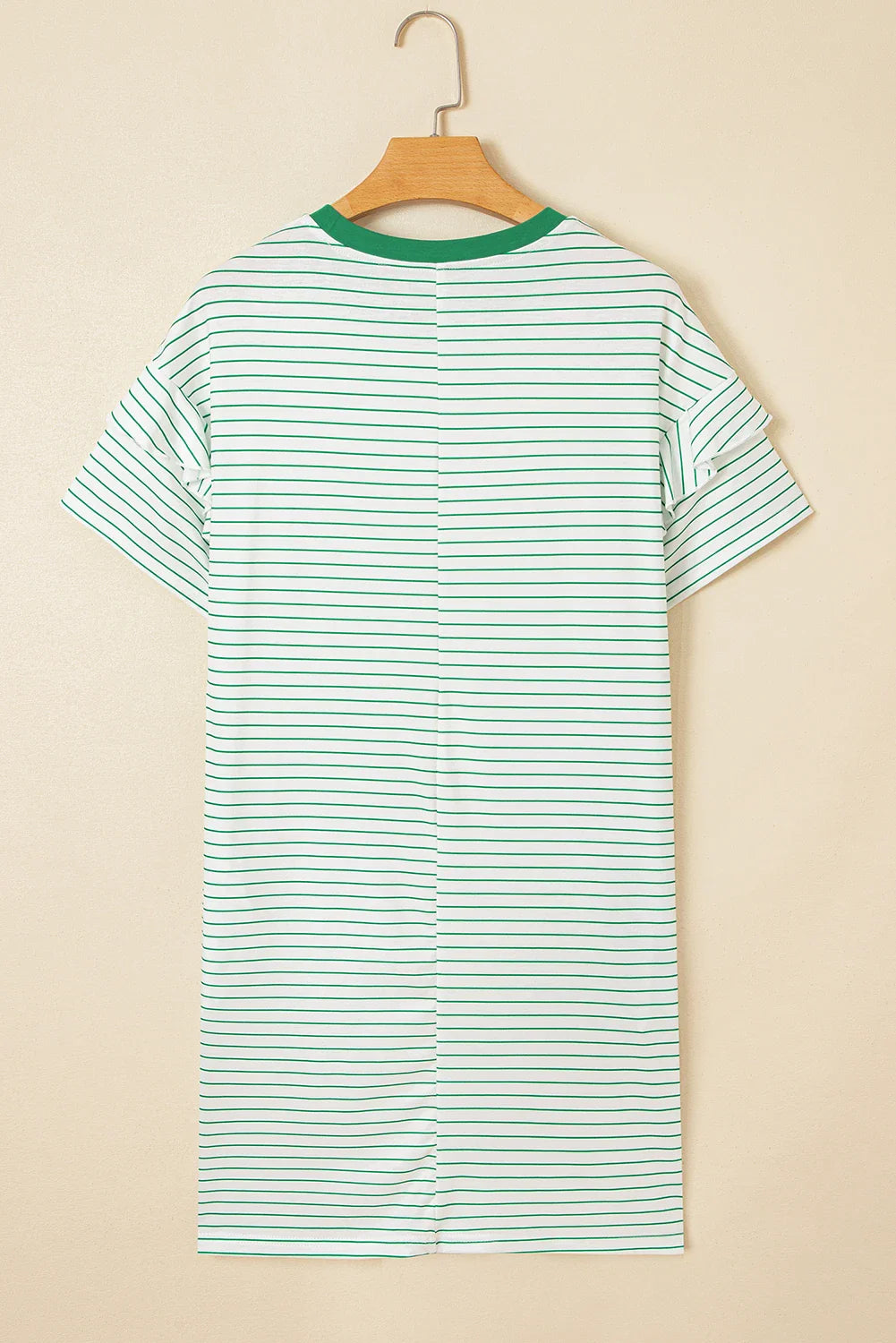 Stripe Ruffle Short Sleeve Crew Neck T-Shirt Mini Dress