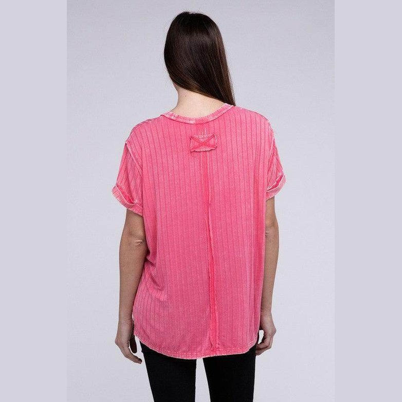 Ribbed Raglan Dolman Sleeve Boat-Neck Top - VacationGrabs
