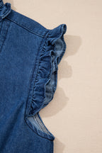 Denim Ruffle Edge Collared Button Up Dress
