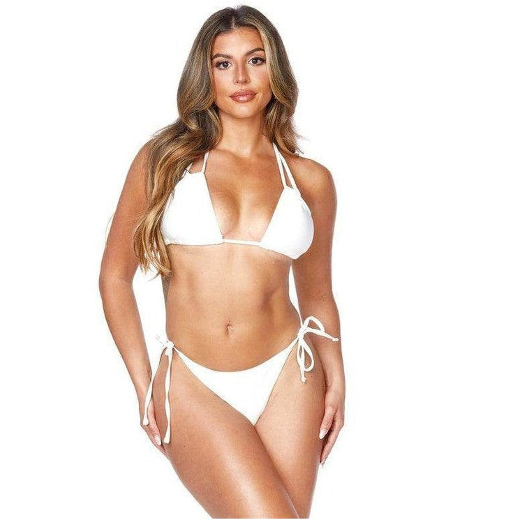 Swimwear - Two Piece Double Straps Halter Neckline Bikini - VacationGrabs