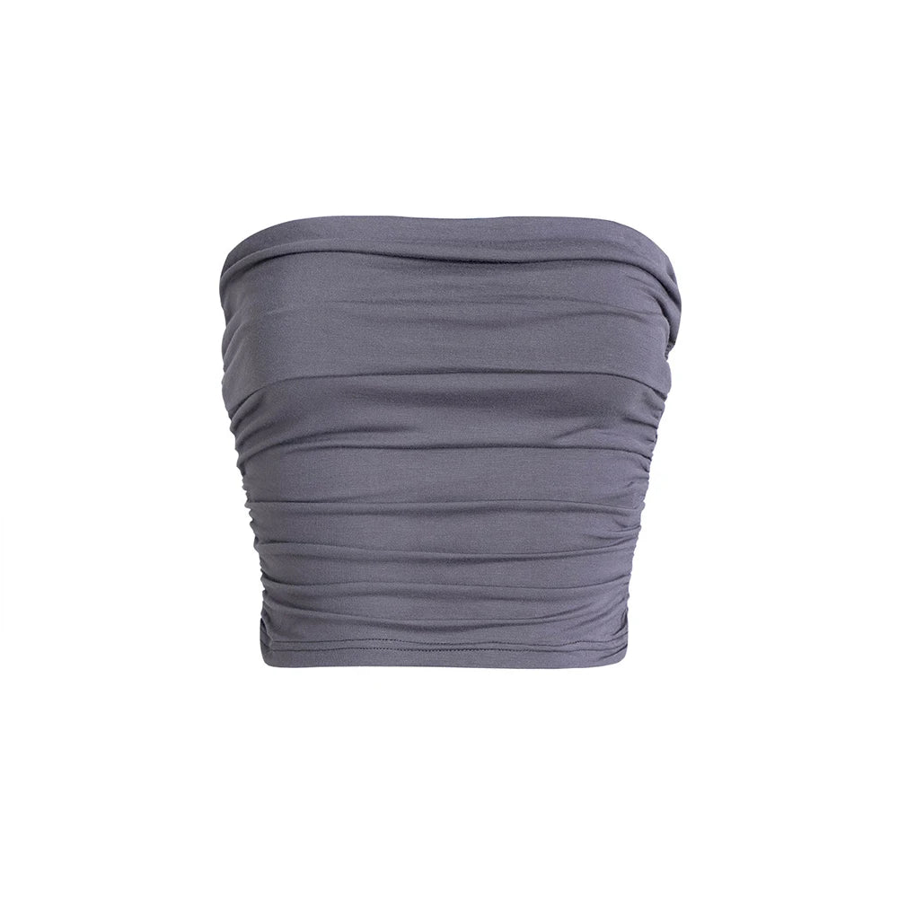 Gray daily wear soft bandeau shirt with ruched fabric design from VacationGrabs