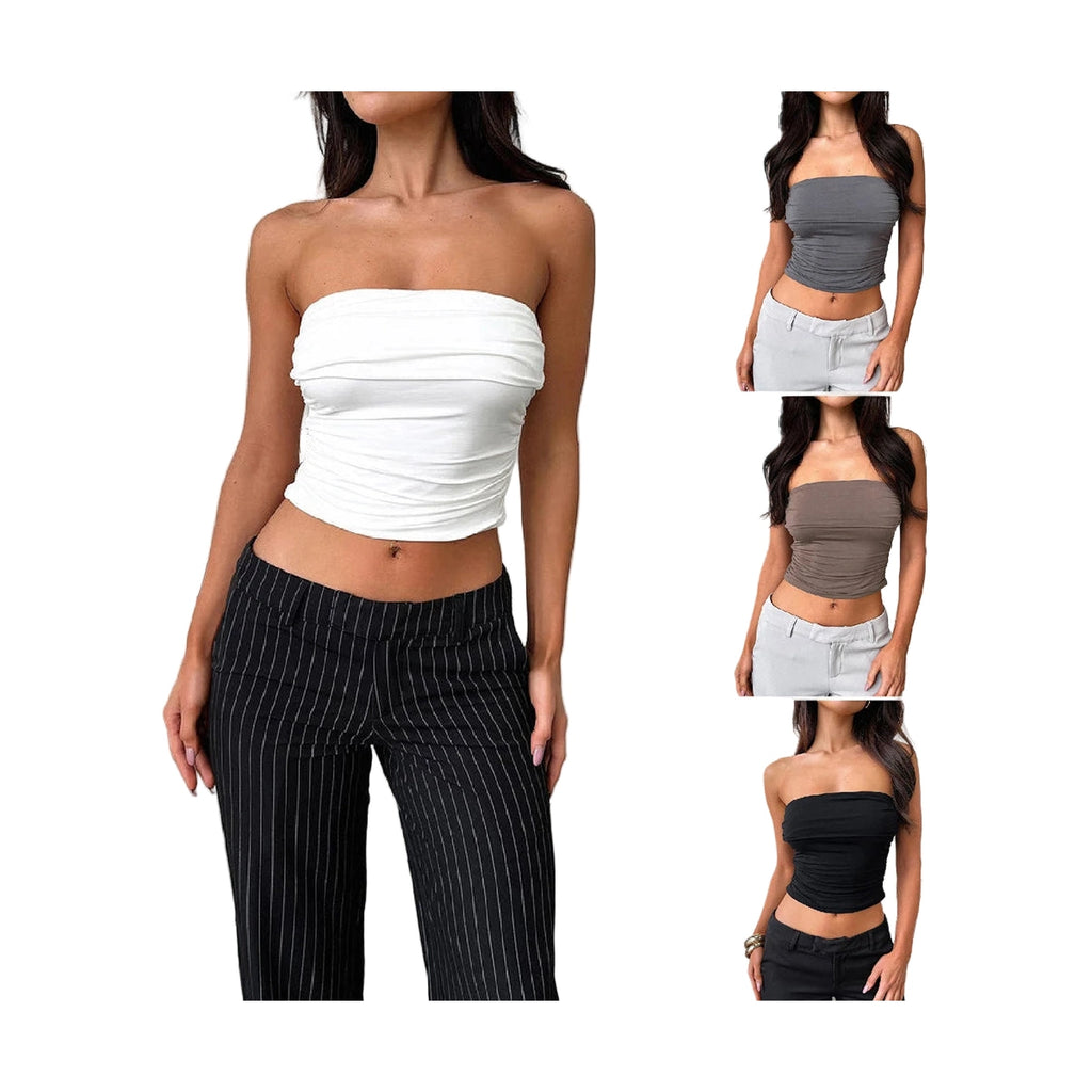 VacationGrabs daily wear soft bandeau shirt in white gray brown and black colors styled with pants