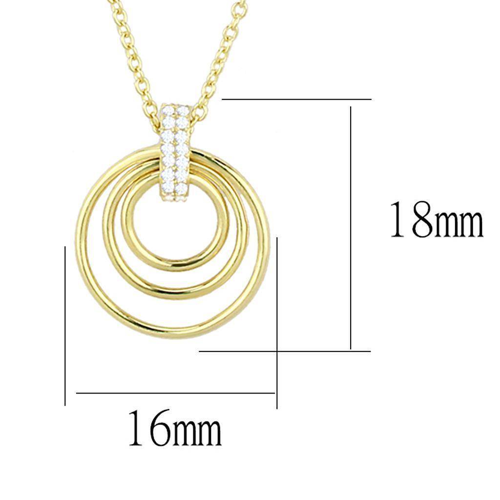 Dainty gold circle pendant necklace with three intertwined rings and sparkling accents