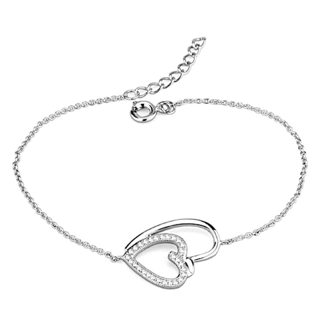 Dainty heart charm bracelet gift in silver with sparkling accents for a delicate look