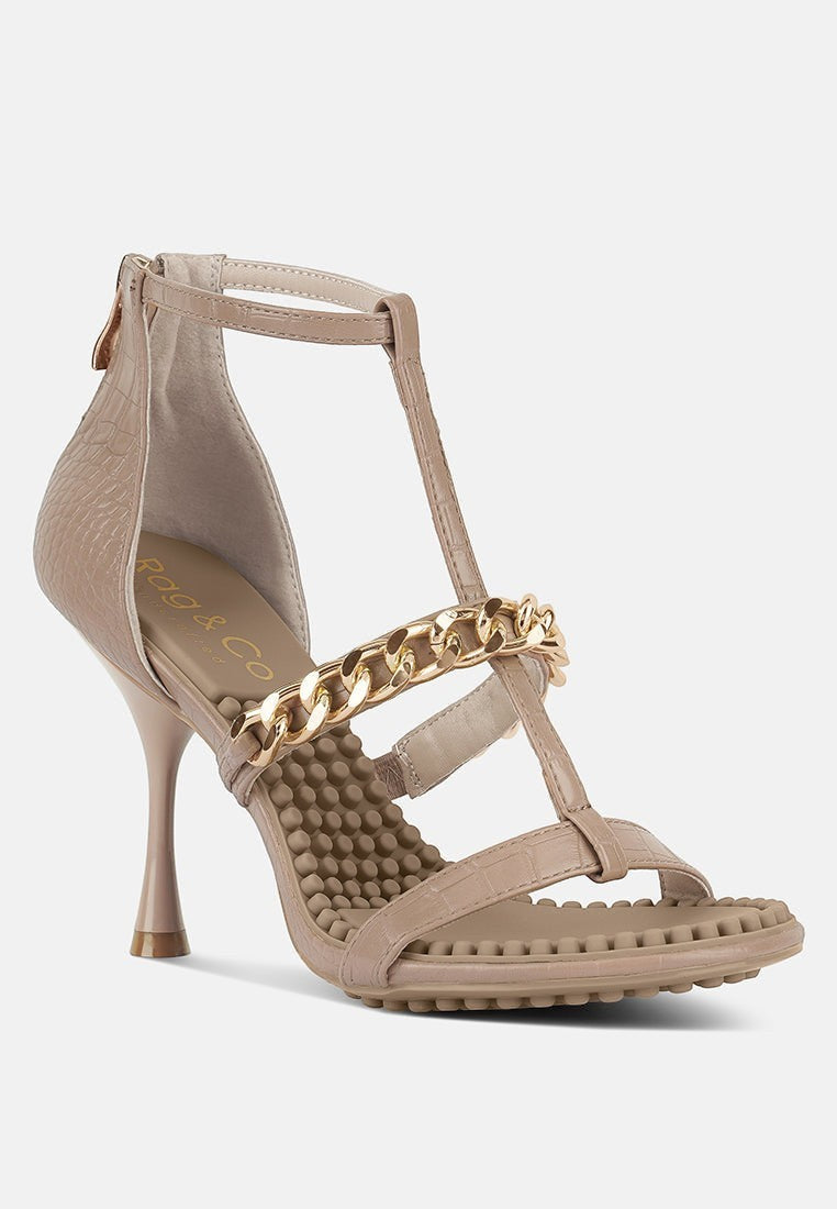 Dakota Metal Chain Mid Heel Sandals