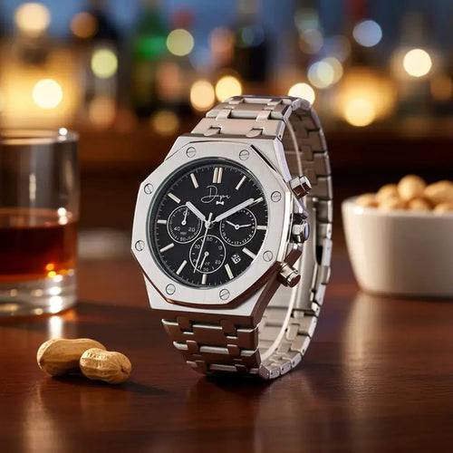 Dapper men's silver chronograph on a watch, stylish for any occasion