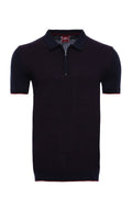 Dark Blue Plaid Zippered Knitted Polo T-Shirt by Wessi – front view