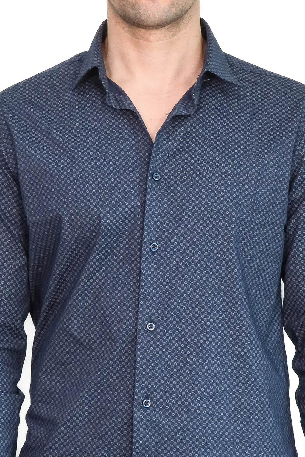Dark Blue Tiny Check Patterned Slim Fit Shirt – detail view