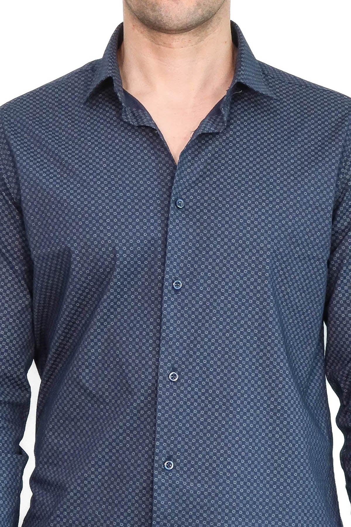 Dark Blue Tiny Check Patterned Slim Fit Shirt – detail view
