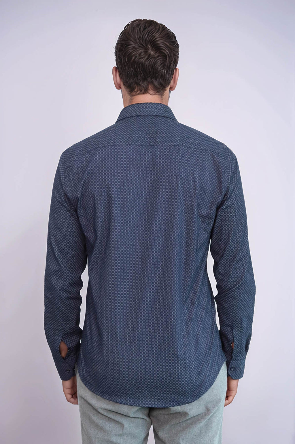 Dark Blue Tiny Check Patterned Slim Fit Shirt – full look view