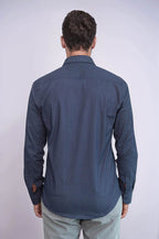 Dark Blue Tiny Check Patterned Slim Fit Shirt – full look view