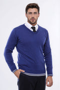 Dark Blue V Neck Slim Fit Sweater – front view