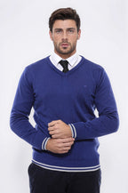 Dark Blue V Neck Slim Fit Sweater – detail view