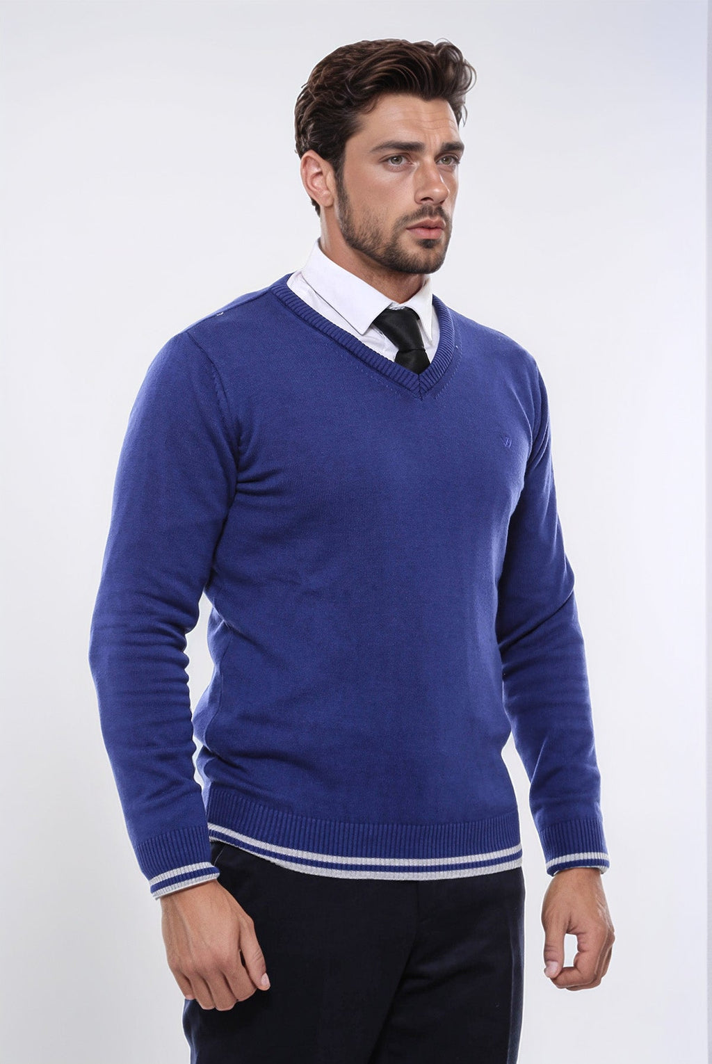 Dark Blue V Neck Slim Fit Sweater – side view
