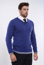 Dark Blue V Neck Slim Fit Sweater – side view